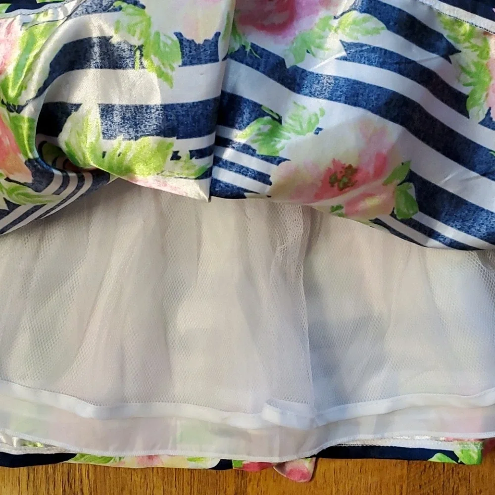 Jona Michelle Girls Nautical Striped Floral Sleeveless Dress Size 5‎
